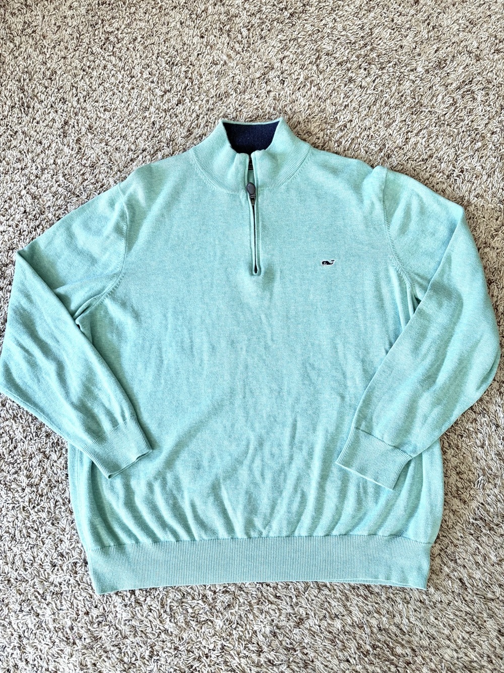 Vineyard Vines Men's Aqua Green Saltwater Quarter-Zip Sweater